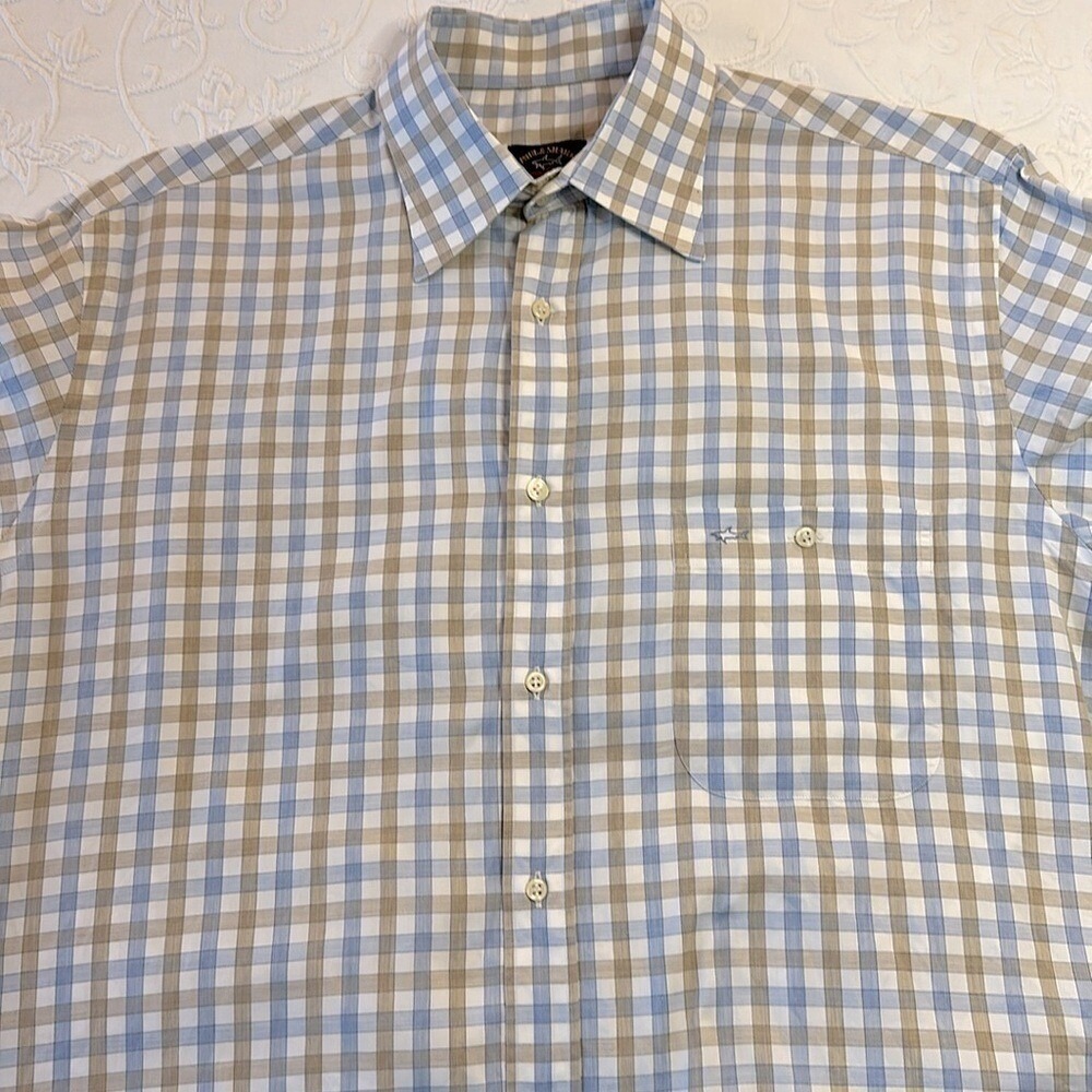 Paul & Shark Yachting Mens Blue Tan Check Button Down‎ Shirt Size 42 L Italy
